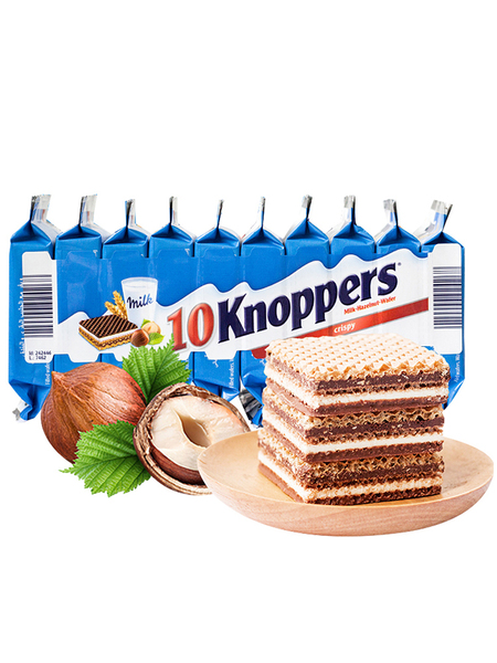 【武汉仓】德国进口Knoppers零食威化饼干250g牛奶榛子巧克力五层夹心10包装